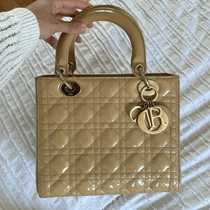 Christian Dior 2013 Beige patent medium lady Dior with strap